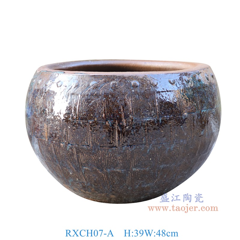 RXCH07-A仿古红色雕刻回纹陶缸
