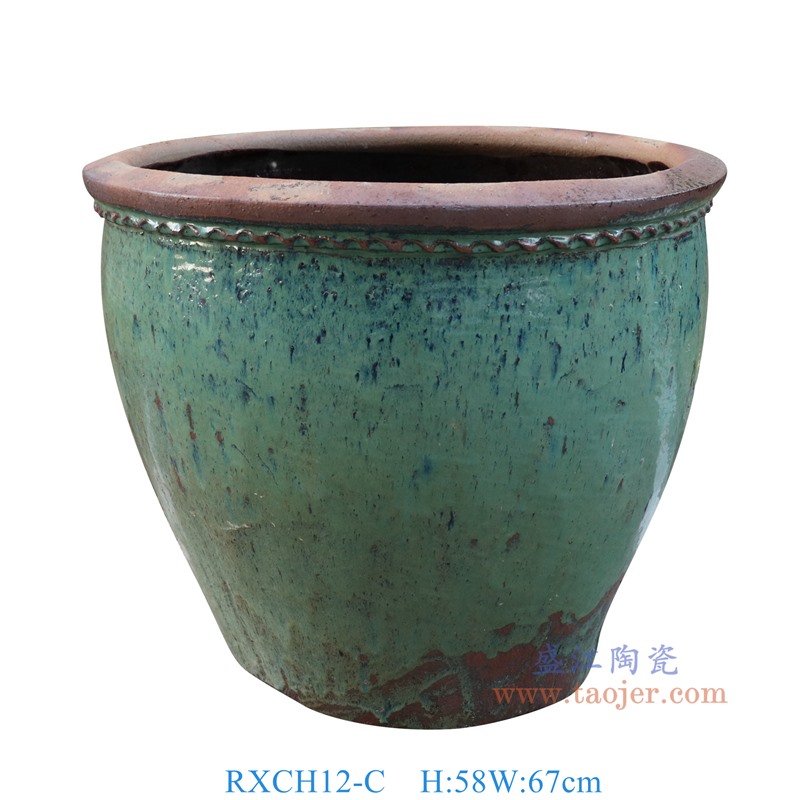 RXCH12-C仿古绿釉雕刻圆点陶缸