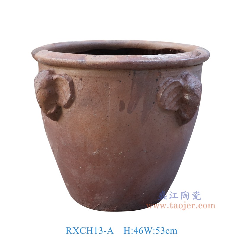 RXCH13-A仿古红色雕刻象耳陶缸