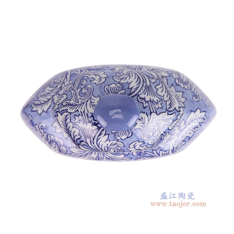 RXCD13-A-L蓝底青花花叶纹六角扁肚将军罐大号顶部图