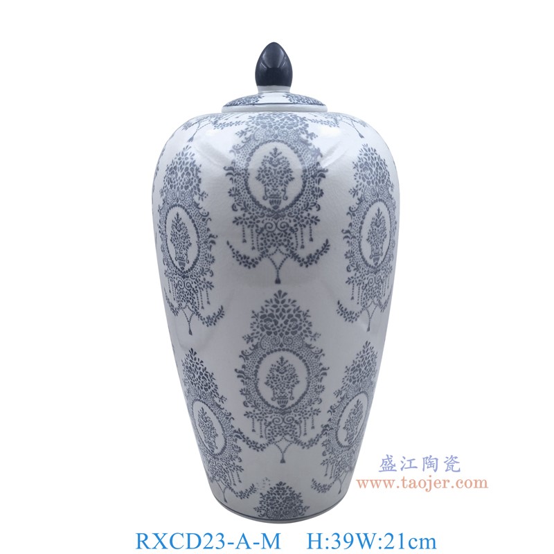 RXCD23-A-M-WW22455M 青花开片冰裂纹花卉冬瓜罐中号 高39直径21