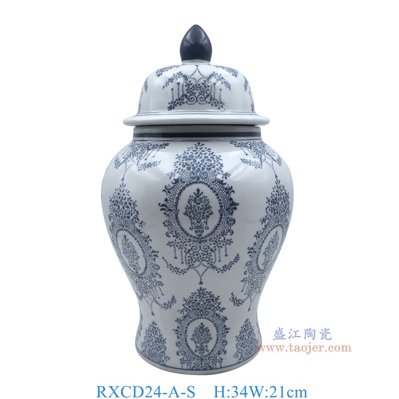 RXCD24-A-S-WW22446S 青花开片冰裂纹花卉将军罐小号 高34直径21