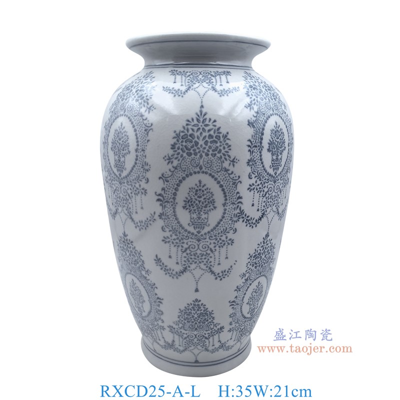 RXCD25-A-L-WW22447L 青花开片冰裂纹花卉冬瓜罐大号 高35直径21