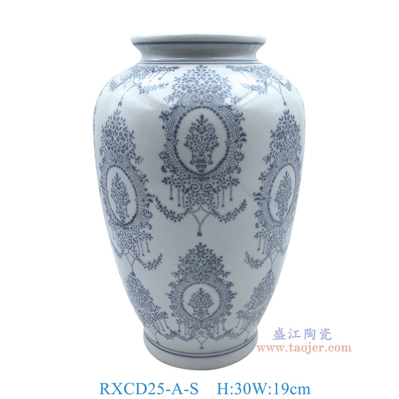 RXCD25-A-S-WW22447S 青花开片冰裂纹花卉冬瓜罐小号 高30直径19