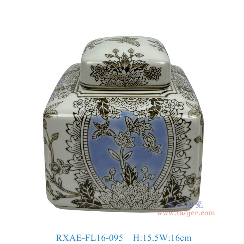 RXAE-FL16-095手工花卉纹四方储物罐高15.5边长16