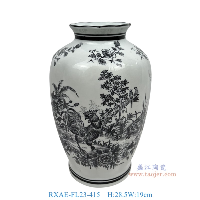 RXAE-FL23-415手工金鸡纹花瓶高28.5直径19