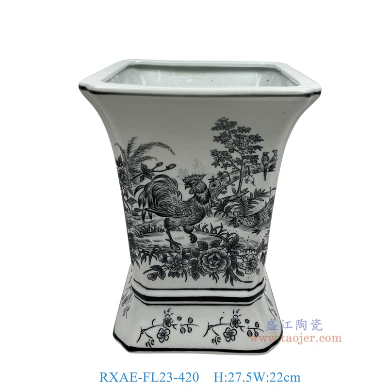 RXAE-FL23-420手工金鸡纹四方花盆高27.5直径22