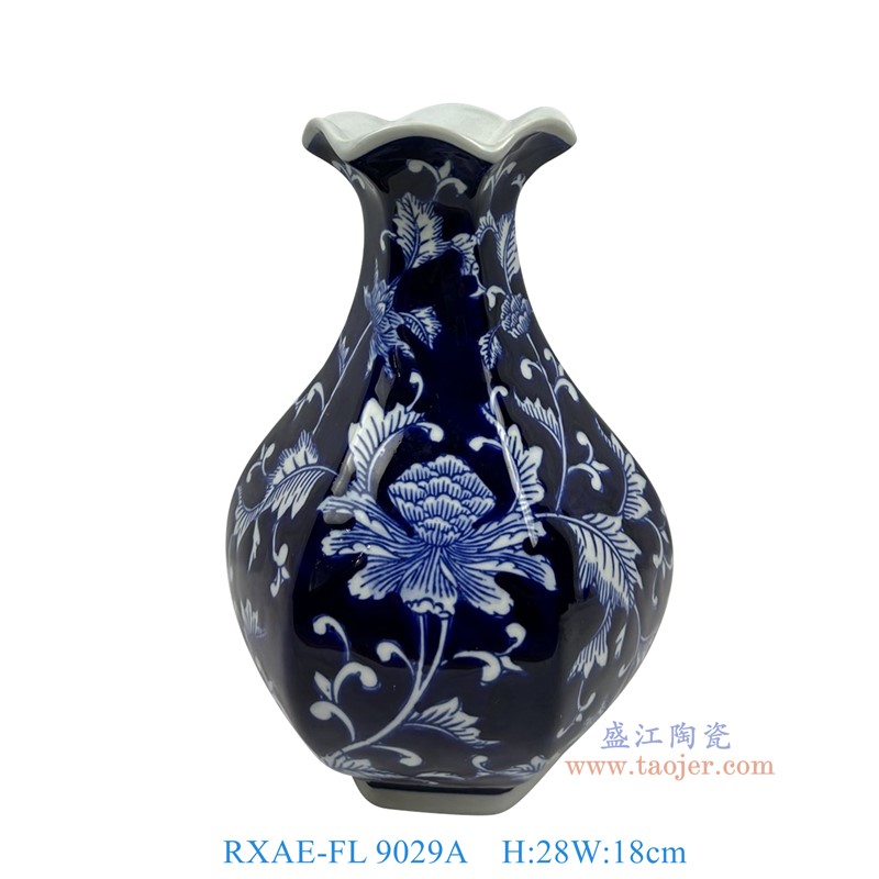 RXAE-FL9029A青花八边花口花卉瓶高28直径18