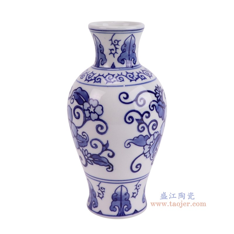 RXCM03-A青花花叶纹小鱼尾瓶侧面图