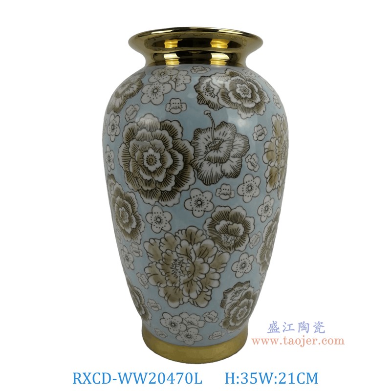 RXCD-WW20470L手工描金牡丹冬瓜瓶大号高35直径21