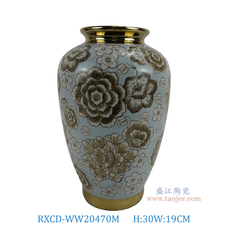 RXCD-WW20470M手工描金牡丹冬瓜瓶中号高30直径19