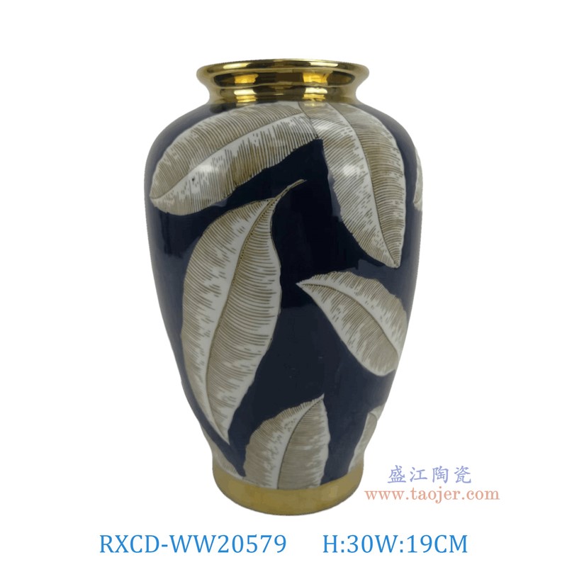RXCD-WW20579描金叶子花纹冬瓜瓶大号高35直径21