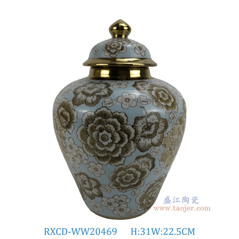 RXCD-WW20469手工描金牡丹纹将军罐高31直径22.5