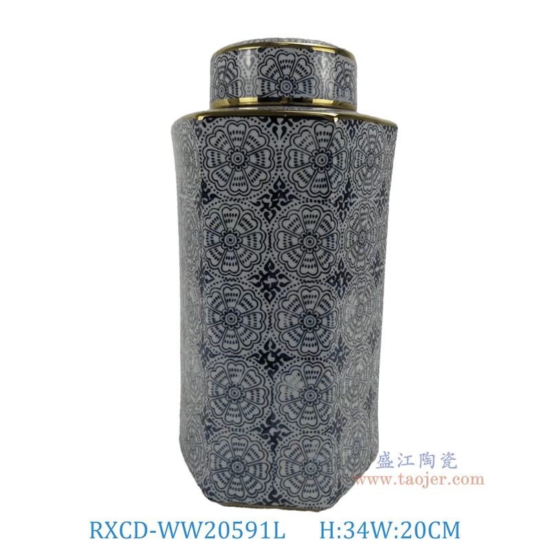 RXCD-WW20591L几何图案描金平顶圆罐大号高39直径20