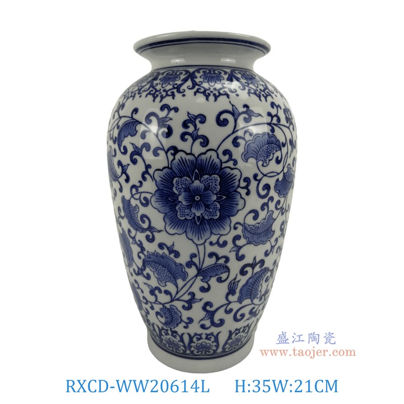 RXCD-WW20614L手工青花缠枝莲冬瓜瓶大号高35直径21