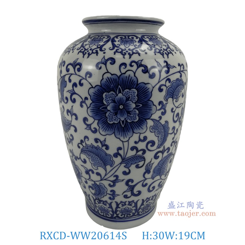 RXCD-WW20614S手工青花缠枝莲冬瓜瓶小号高30直径19