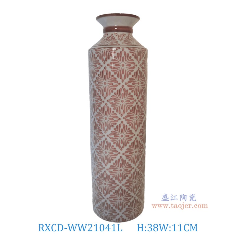 RXCD-WW21041L几何图案红釉花瓶大号高38直径11