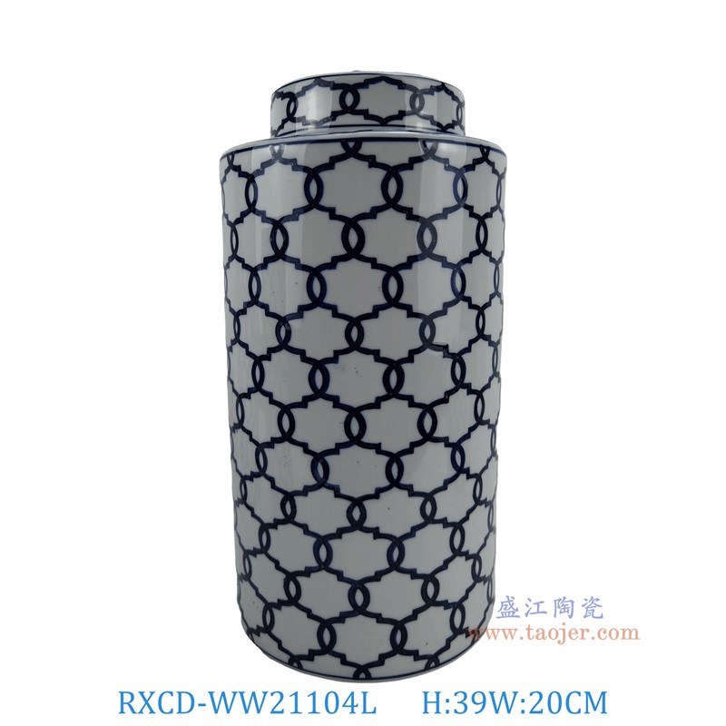 RXCD-WW21104L手工几何图案平顶圆罐大号高39直径20