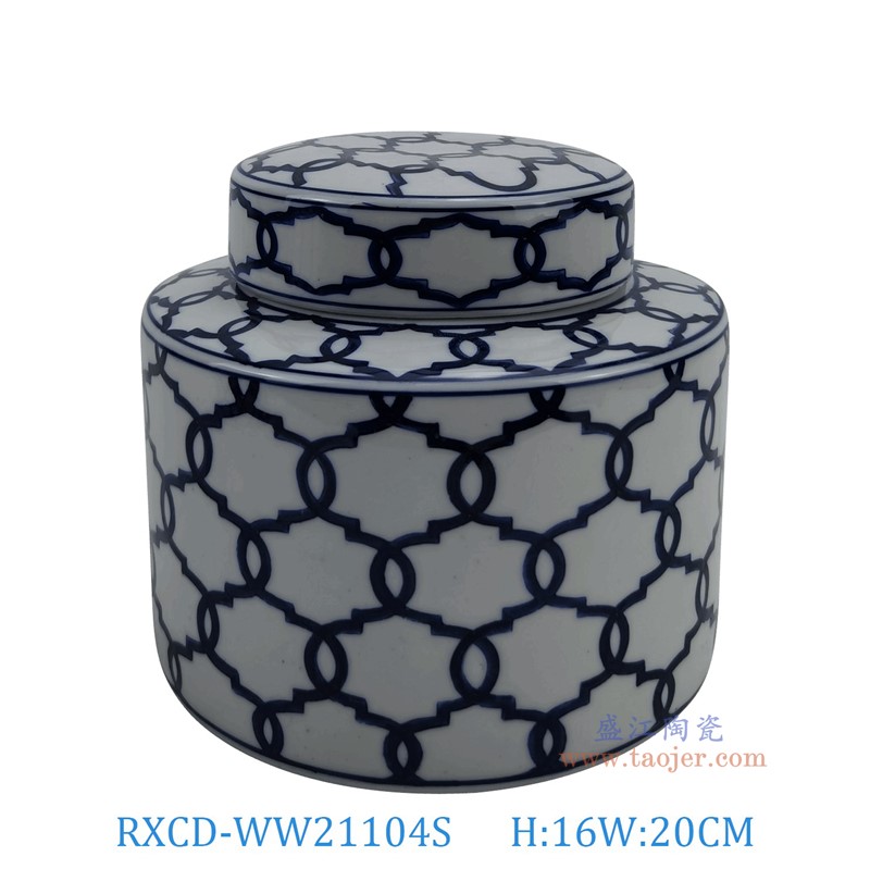 RXCD-WW21104S手工几何图案平顶圆罐小号高16直径20