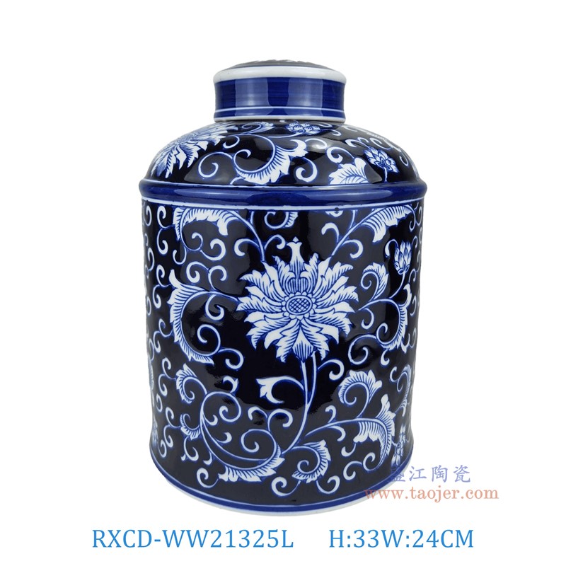 RXCD-WW21325L缠枝莲纹平顶罐大号高33直径24