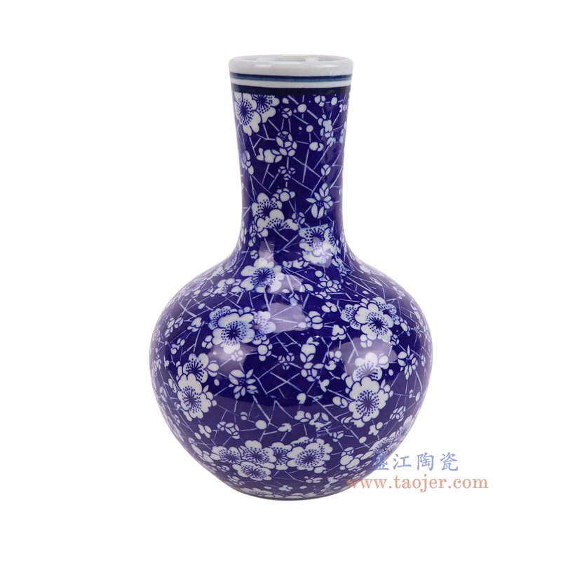 RZNV41-B青花冰梅天球瓶侧面图