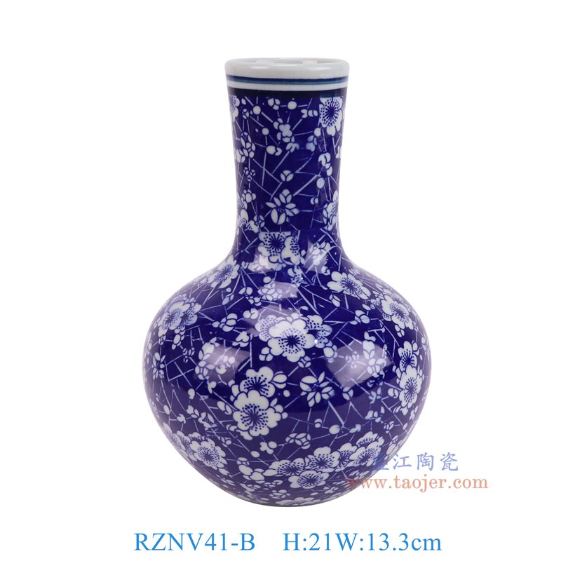 RZNV41-B青花冰梅天球瓶正面图