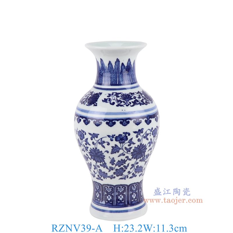RZNV39-A青花缠枝莲鱼尾瓶正面图