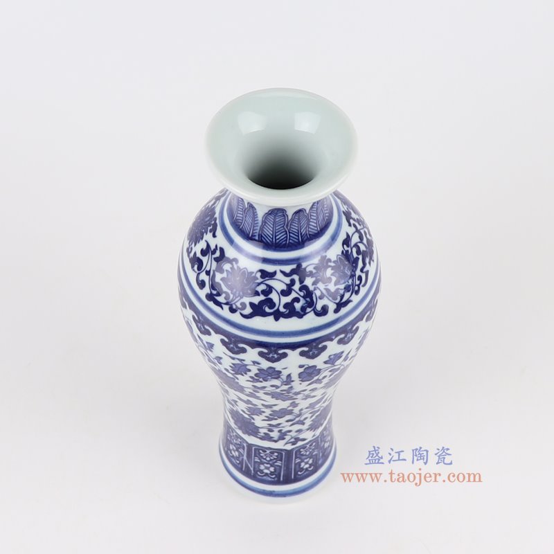 RZNV38-A青花缠枝莲鱼纹瓶俯视图