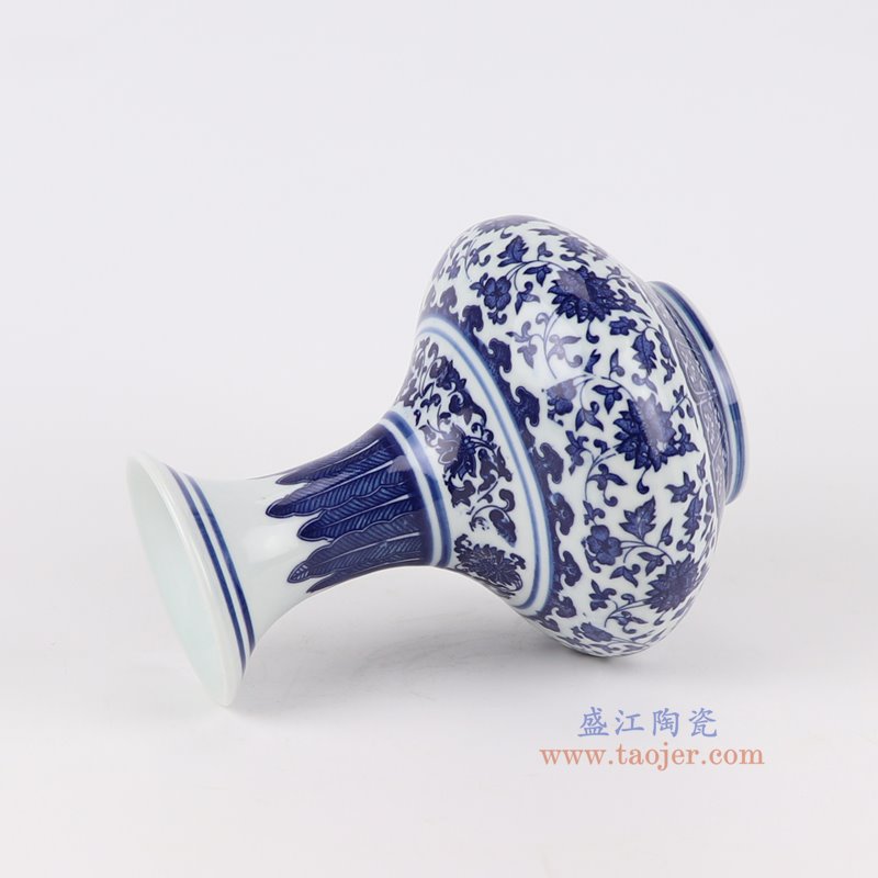 RZNV36-A青花缠枝莲扁肚瓶侧面图