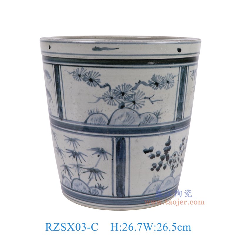 RZSX03-C仿古脚踩泥青花松竹梅花盆正面图