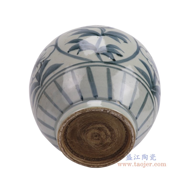 RZSX101-A仿古脚踩泥青花花叶纹圆罐底部图
