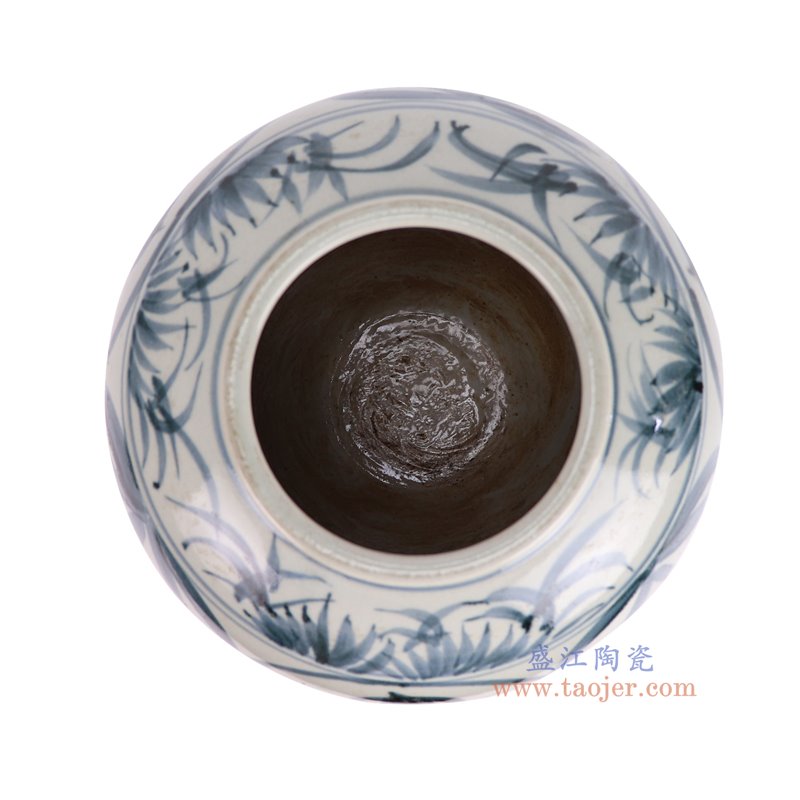 RZSX101-A仿古脚踩泥青花花叶纹圆罐顶部图