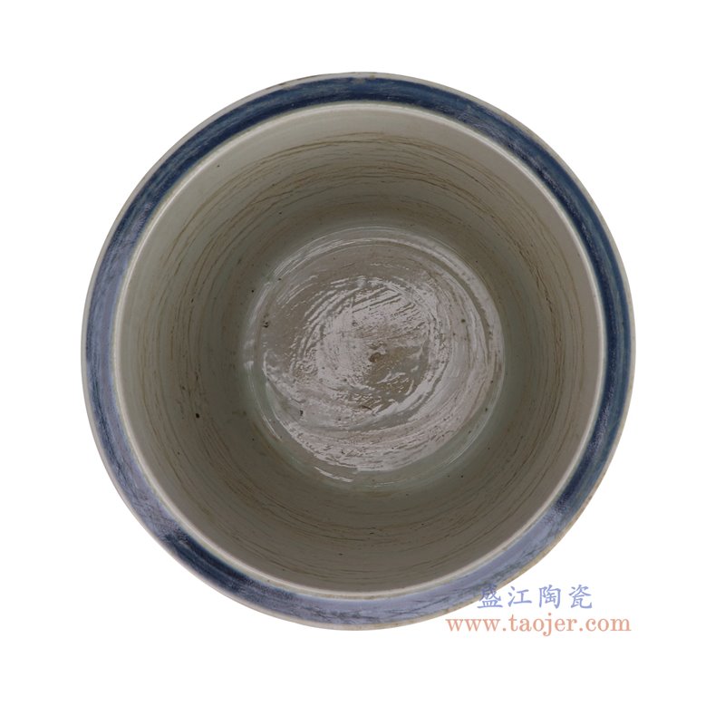 RZSX102-A仿古脚踩泥蓝底白莲花纹脚盆缸顶部图