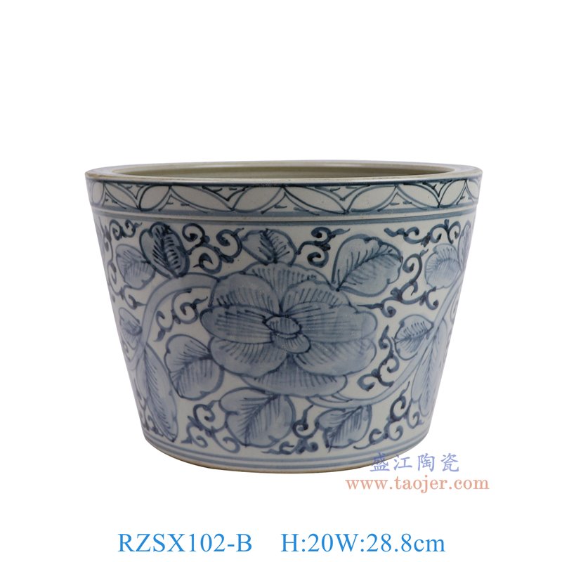 RZSX102-B仿古脚踩泥青花牡丹纹脚盆缸正面图