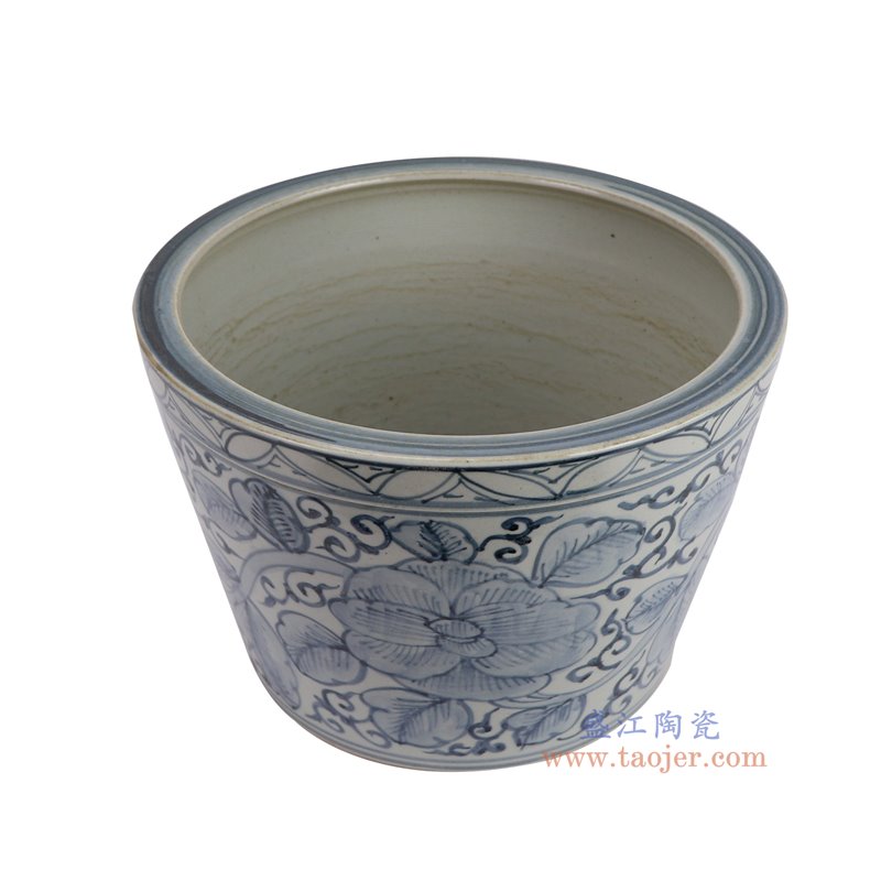 RZSX102-B仿古脚踩泥青花牡丹纹脚盆缸俯视图