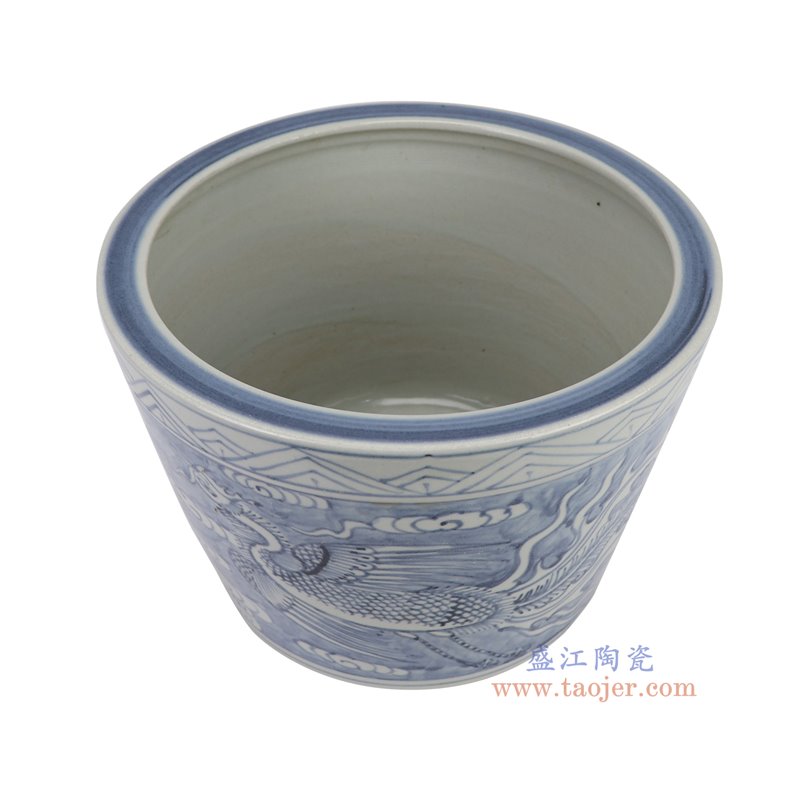 RZSX102-D仿古脚踩泥青花蓝底凤凰纹脚盆缸