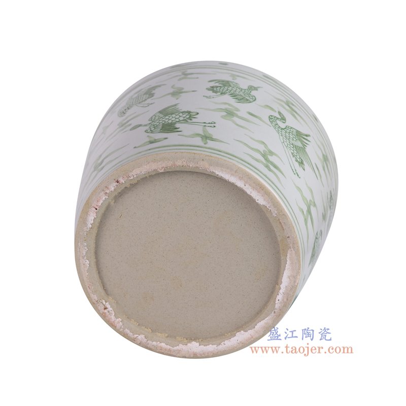 RZSX102-F仿古脚踩泥绿色仙鹤纹脚盆缸底部图