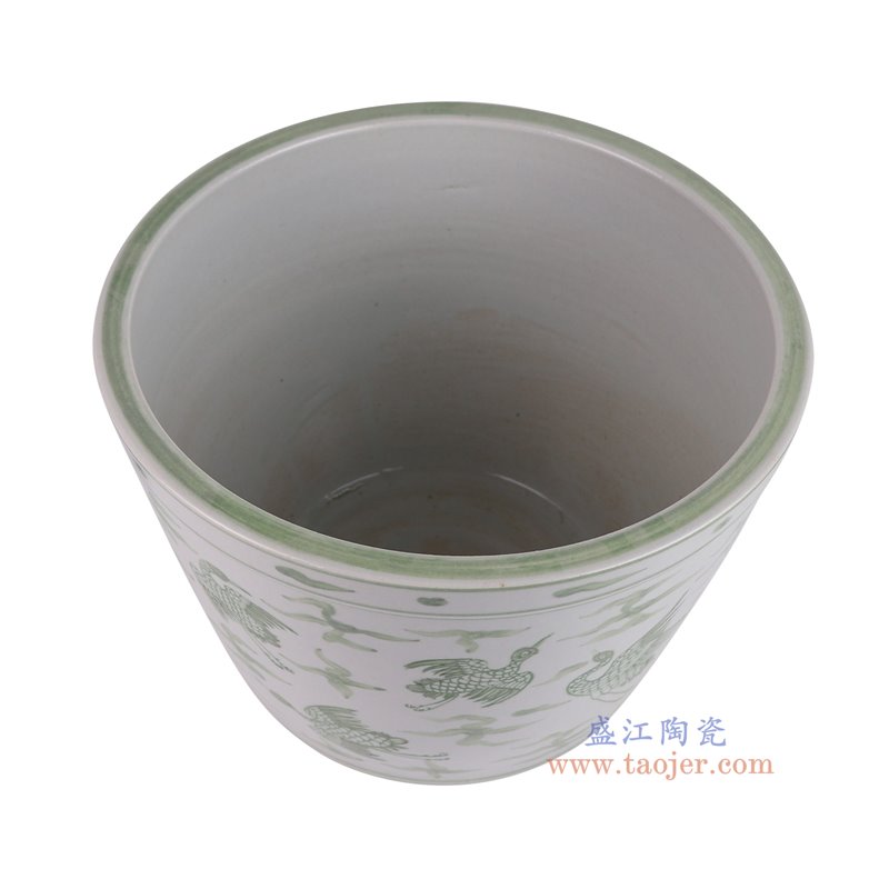 RZSX102-F仿古脚踩泥绿色仙鹤纹脚盆缸俯视图
