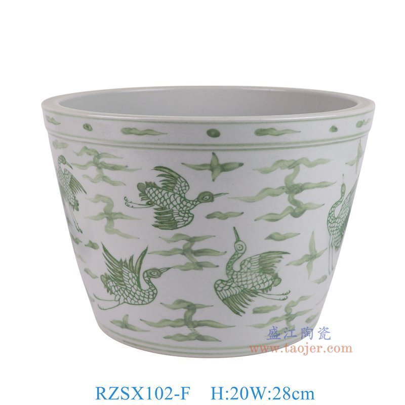 RZSX102-F仿古脚踩泥绿色仙鹤纹脚盆缸正面图