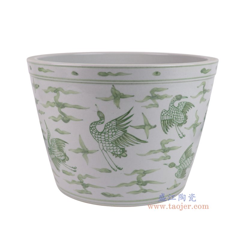 RZSX102-F仿古脚踩泥绿色仙鹤纹脚盆缸侧面图