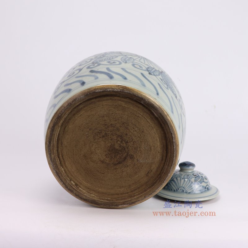 RZSX104-A仿古脚踩泥青花花叶纹茶叶罐眀罐底部图