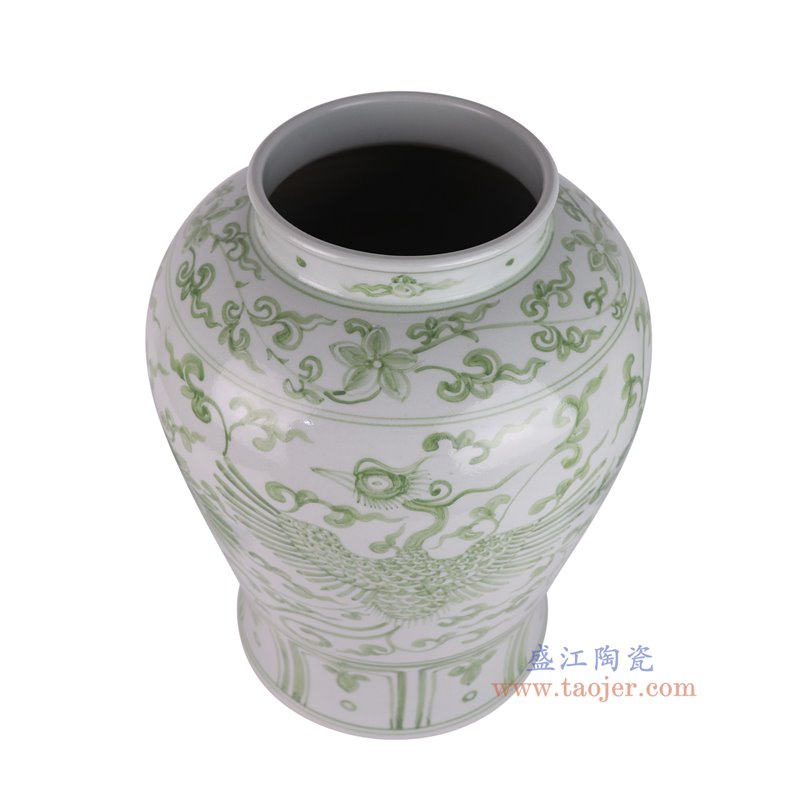 RZSX109-A仿古脚踩泥绿色凤凰纹大肚罐子花瓶俯视图