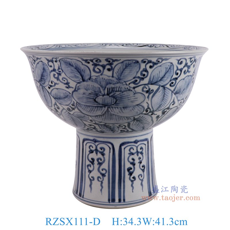 RZSX111-D仿古脚踩泥青花牡丹纹高脚盆侧面图