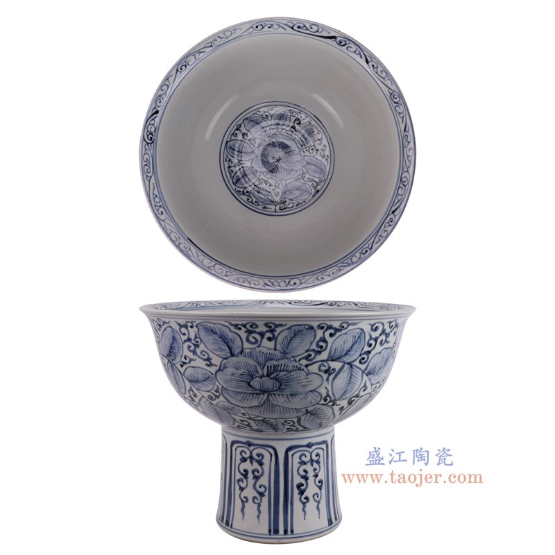 RZSX111-D仿古脚踩泥青花牡丹纹高脚盆组合图