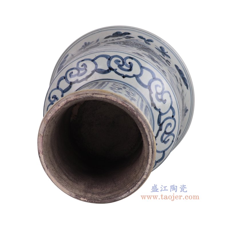 RZSX112-C仿古脚踩泥青花鱼藻纹高脚盆底部图