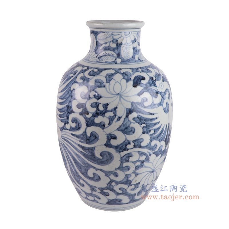 RZSX113-A仿古脚踩泥青花蓝底白凤凰纹花瓶侧面图