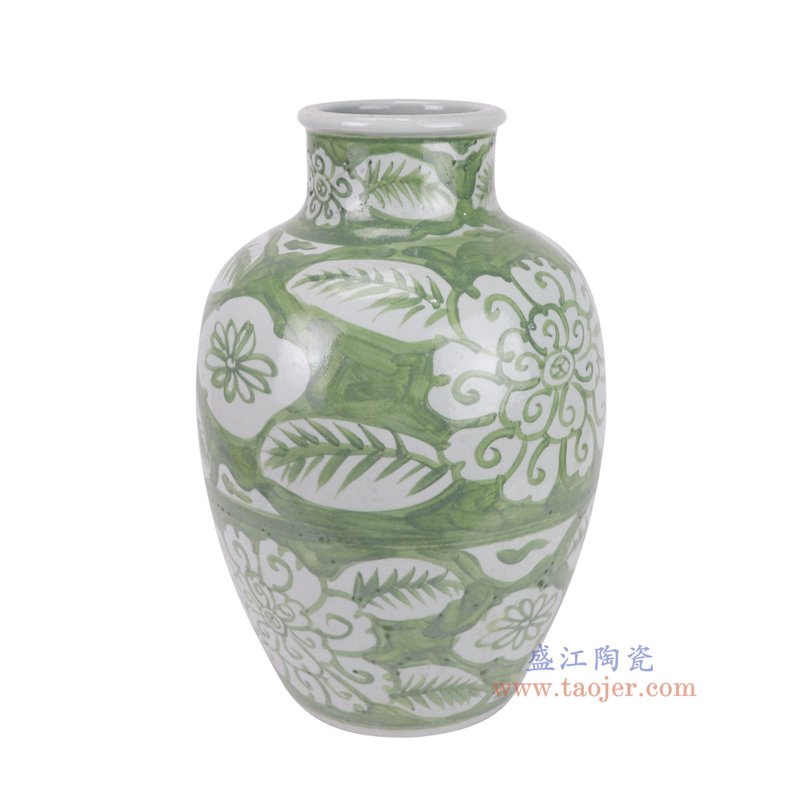 RZSX113-B仿古脚踩泥绿底白花叶纹花瓶侧面图