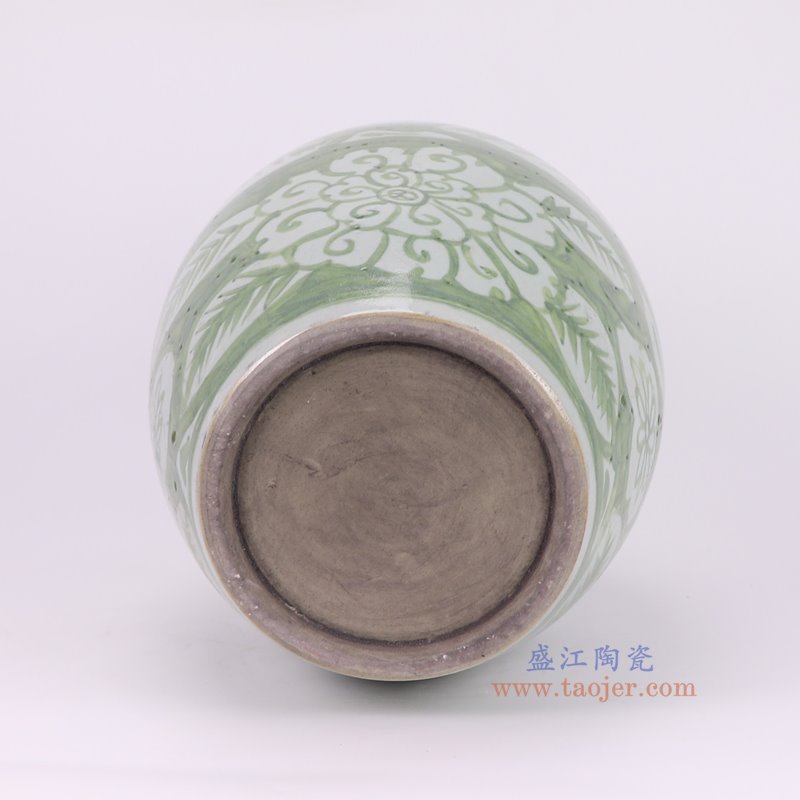 RZSX113-B仿古脚踩泥绿底白花叶纹花瓶底部图