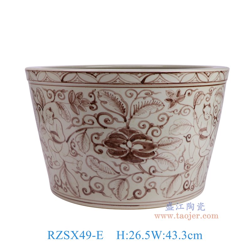 RZSX49-E仿古脚踩泥釉里红花叶纹脚盆缸正面图