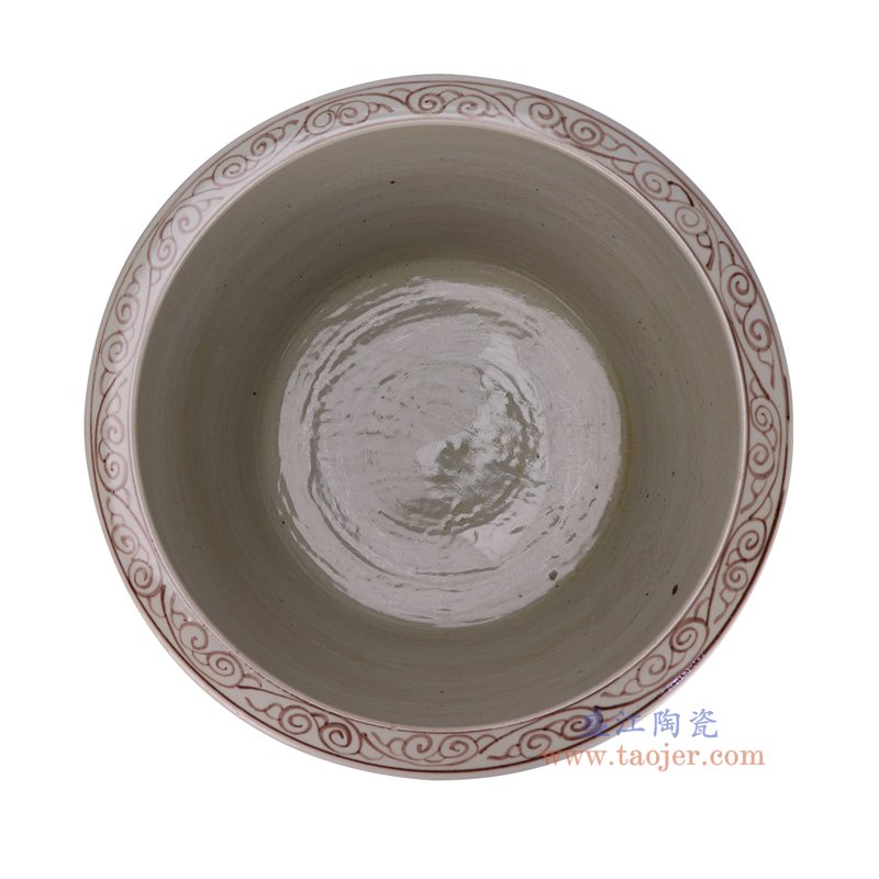RZSX49-E仿古脚踩泥釉里红花叶纹脚盆缸顶部图